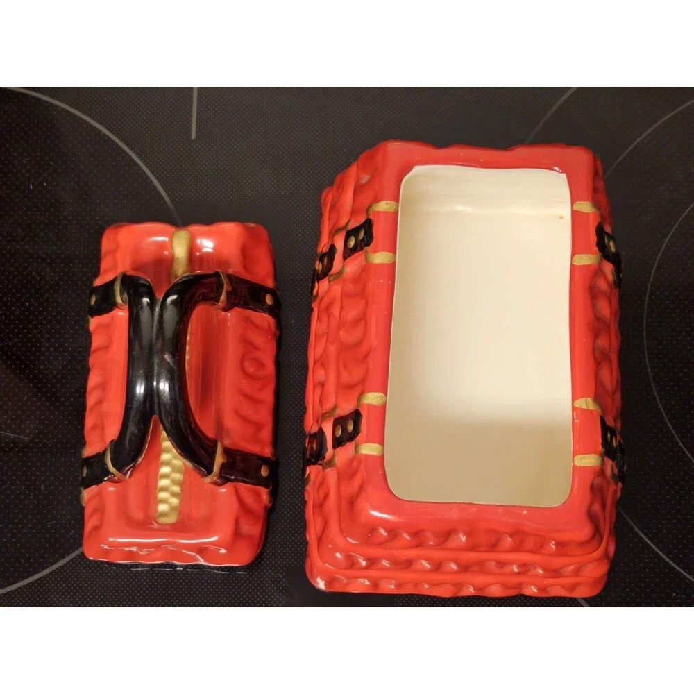 David's Cookies Ceramic Red Pleated Purse Cookie Jar Candy Dish Collectible